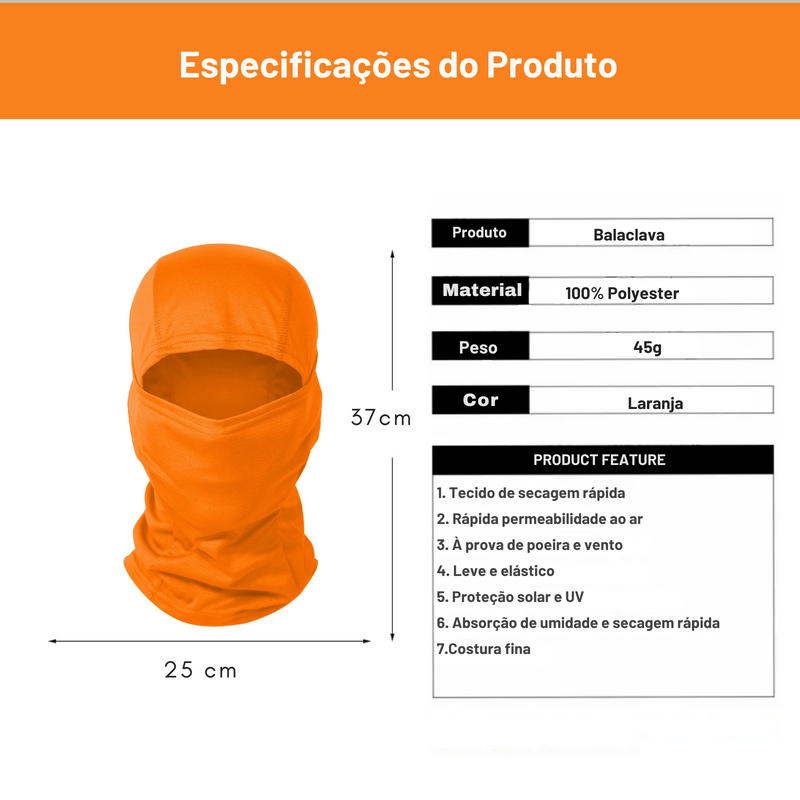 Bala Clava | Touca Ninja | Balaclava Premium | Kit Com 02 Un | Laranja