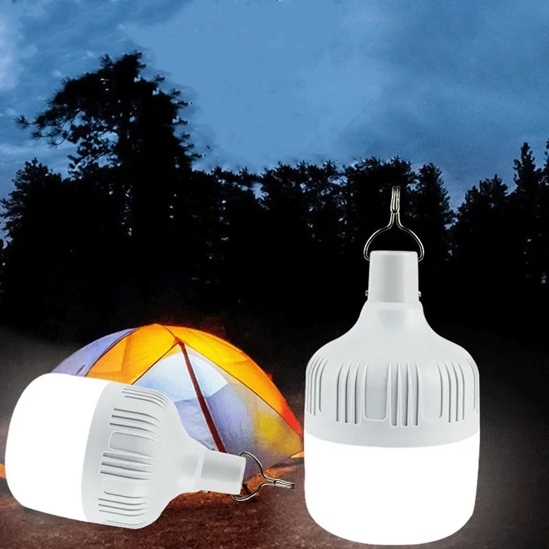 Lâmpada led luz de acampamento recarregável lanternas portáteis lâmpada com gancho