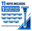 Aparelho de barbear com cabo ergonômico e refil de 3 lâminas
