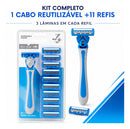 Kit aparelho de barbear 3 lâminas com 1 cabo e 11 refis