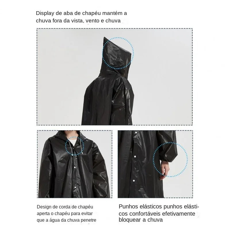 Capa de chuva de alta qualidade, 1 peça, 145*68cm, capa de chuva espessada, à prova d'água, masculina, preta, acampamento, roupa de chuva à prova d'água
