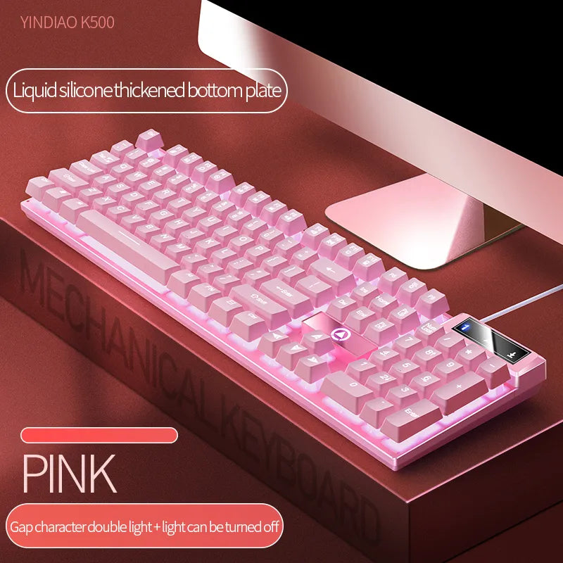 Teclado rosa cor mista branco rosa com fio para laptop ou computador