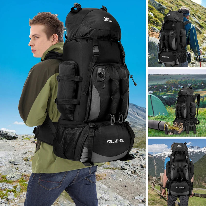 Mochila 90 Litros à prova d`água para caminhadas, acampamento com grande capacidade