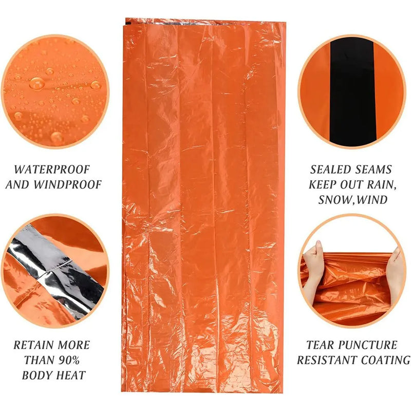 Saco de dormir de emergência ultra impermeável, cobertor mylar térmico leve sobrevivência