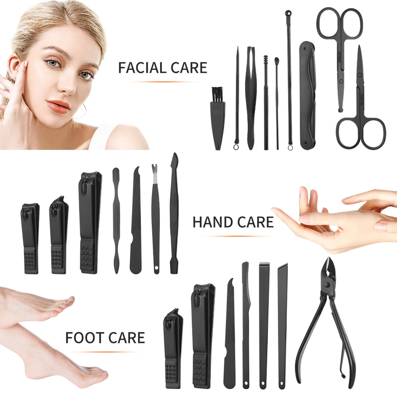 Conjunto de cortador de unhas de aço inoxidável ferramenta de beleza conjunto portátil kits de preparação profissional, kit de unhas de viagem