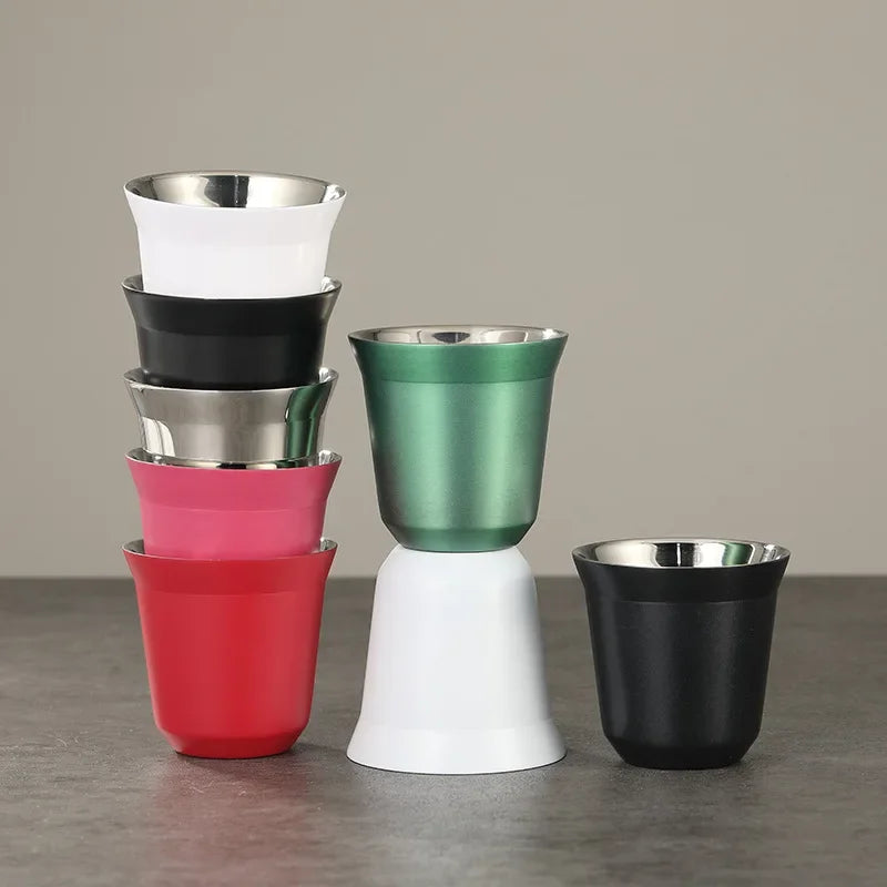 1 copo de 80ml mini xícaras de café de alta qualidade aço inoxidável parede dupla copos de café com isolamento térmico portáteis pequenos