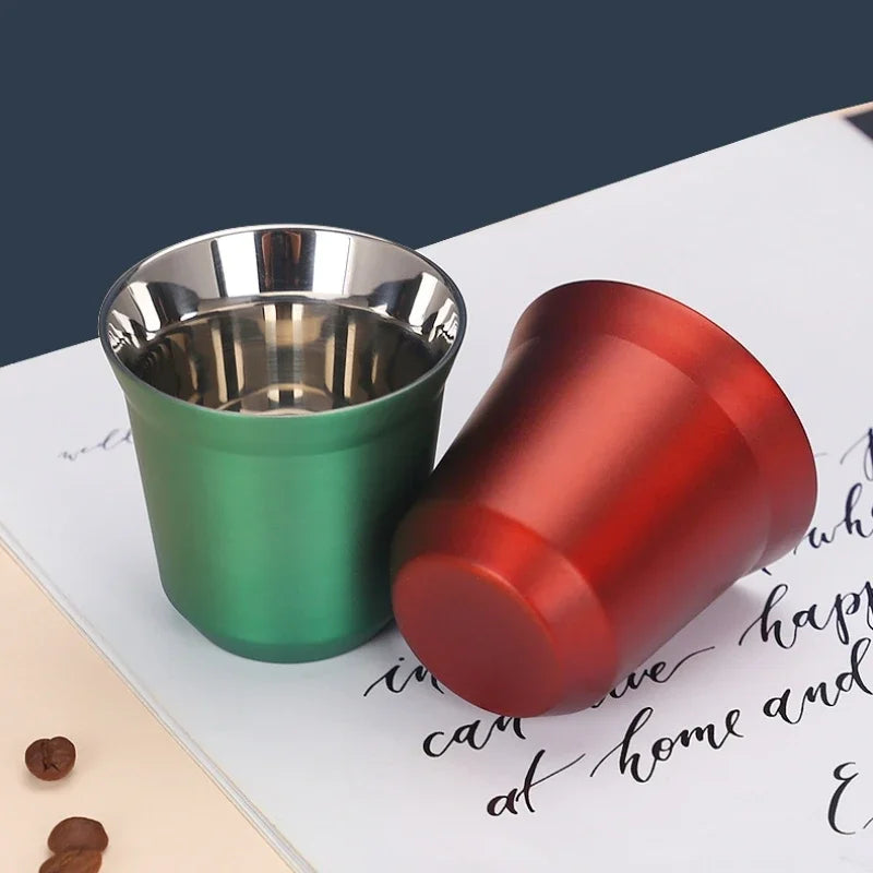 1 copo de 80ml mini xícaras de café de alta qualidade aço inoxidável parede dupla copos de café com isolamento térmico portáteis pequenos