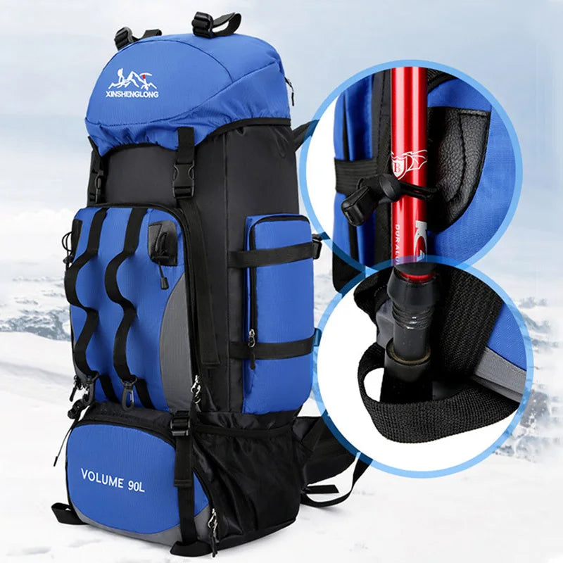 Mochila 90 Litros à prova d`água para caminhadas, acampamento com grande capacidade