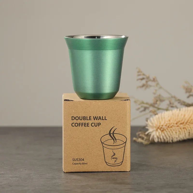 1 copo de 80ml mini xícaras de café de alta qualidade aço inoxidável parede dupla copos de café com isolamento térmico portáteis pequenos