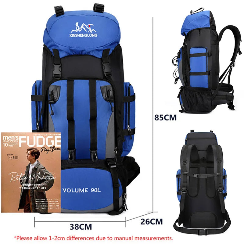 Mochila 90 Litros à prova d`água para caminhadas, acampamento com grande capacidade