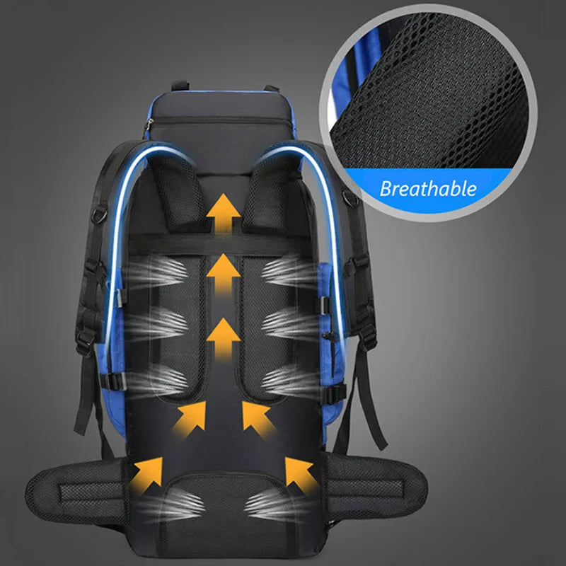 Mochila 90 Litros à prova d`água para caminhadas, acampamento com grande capacidade